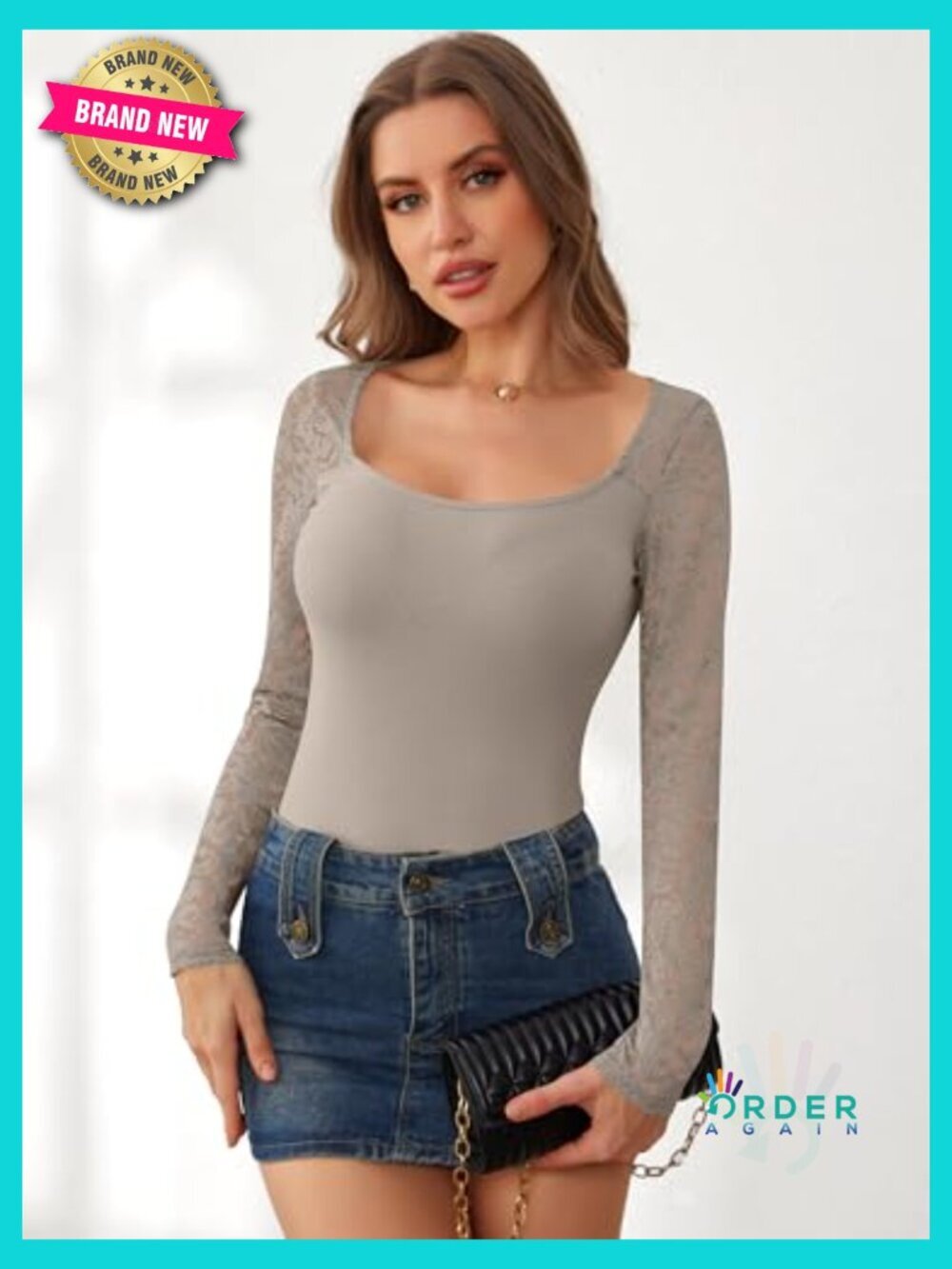 Scoop Neck Long Sleeve Blouse Slim Fit Rib Knit Going Out Trendy Top Solid - Picture 6 of 7